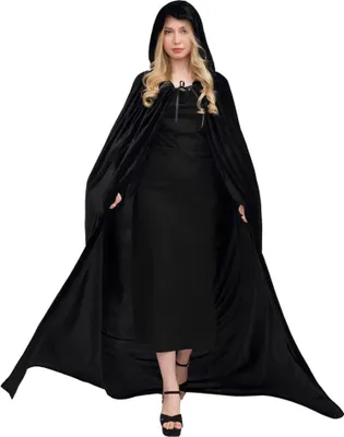 Produktbild von Umhang mit Kapuze Samtstoff Halloween Vampir Kostüm Schwarz S