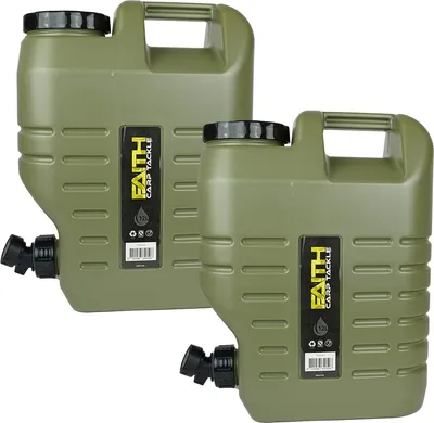 Produktbild von Faith - 2 Stück Kanister - 12 Ltr - Polyethylen Grün - Wassertank - Wasserbehälter - Wasserfass - Wasserspender - Wasserhahn - Mit Wasserhahn - Grün