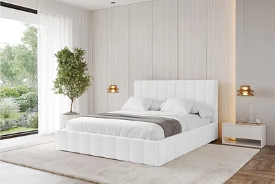 Produktbild von ALTDECOR Polsterbett mit Bettkasten - AMEA 200x200 Weiß und Lattenrost, Bett mit Kopfteil, Boxbett ohne Matratze, Doppelbett mit Stauraum
