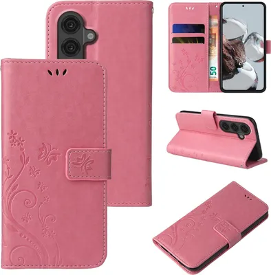 Produktbild von Handyhülle für Samsung Galaxy S26 Floral Blumen Schmetterling Flip Cover Hülle Case Klapphülle Handytasche Farbe: Rosegold