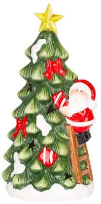 Image de Décoration MagicHome Noël, Sapin avec Pere Noël, LED, terre cuite, 11x8,7x21,8 cm