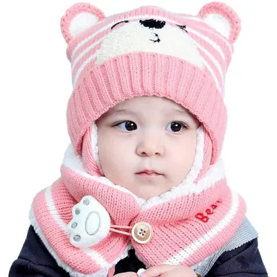 Immagine prodotto di Set invernale: berretto e sciarpa per neonati, bambine e bambini, da 6 a 24 mesi, colore rosa, cotone e poliestere