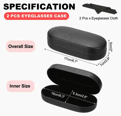 Produktbild von Hard Shell Brillenetui, 2er Pack Kunstleder Gro?es Brillenetui Schutzbrille Organizer fš¹r Damen Herren Brillen Sonnenbrillen Aufbewahrung, Schwarz