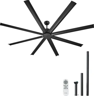 Produktbild von VEVOR stropný ventilátor, 213 cm, bez osvetlenia, reverzibilný DC motor, spálňa, obývacia izba, ventilátor na terasu, interiér/exteriér, čierny