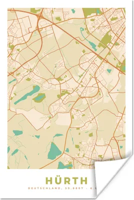 Produktbild von MuchoWow® Poster Stadtplan - Hürth - Vintage - Stadtplan 120x180 cm - Kunstposter