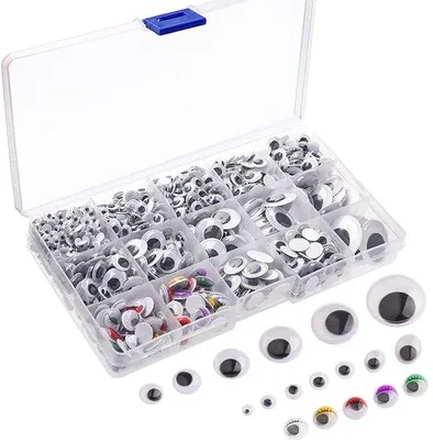 Productafbeelding van DIY-set met zelfklevende knuffelogen, bestaande uit 1200 stuks - Zelfklevende bewegende ogen - DIY-accessoires - Creatieve ogen - Diameter van 5 mm tot 25 mm - Inclusief transportbox