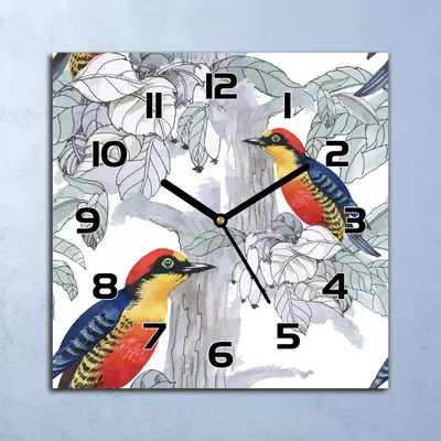 Produktbild von Wanduhr Echt-Glas-Küchenuhr Handbemalte Vögel Quarz Lautlos 30x30 Deko Bilder