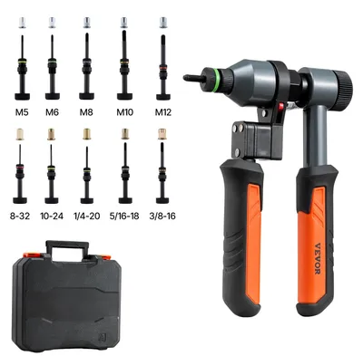 Obrázok produktu pre Súprava klieští na nýtovacie matice VEVOR 21 cm, račňové kliešte na nýtovanie s 10 tŕňmi a 100 maticami v metrických a SAE veľkostiach M5, M6, M8, M10, M12, 8-32, 10-24, 1/4-20, 5/16-18, 3/8-16 UNC, vrátane prenosného kufríka