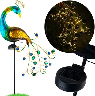 Image de Lampe solaire paon Led lumineuse Décoration solaire Jardin Pfund lumière