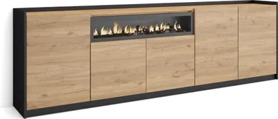 Produktbild von Sideboard, Highboard, 260x37x80cm, 5 Türen, Elektrokamin., Eiche Schwarz