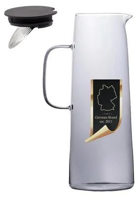 Immagine prodotto di Caraffa in vetro Intirilife in Smokey Grey - capacità 1,4 litri - caraffa in vetro con coperchio e colino per bevande calde e fredde, tè, succo di frutta e limonata