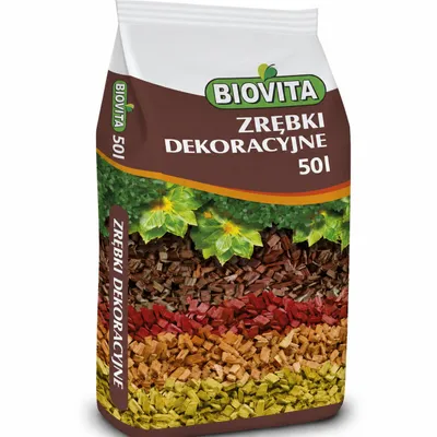 Produktbild von Biovita Holzhackschnitzel Braun 50L, Dekorspäne, Mulch, Zierholzschnitzel, Beetabdeckung, Mulchspäne, Gartenmulch, KI-generiertes Bild