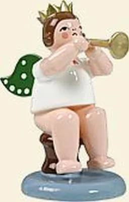Produktbild von Holzfigur Engel sitzend mit Trompete und Krone Höhe 6cm NEU
