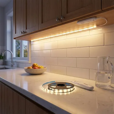 Produktbild von 2er-Set 3m LED Streifen warmweiss mit Bewegungsmelder & Batteriebetrieb - Selbstklebendes Lichtband, Nachtlicht Stripe, 90 LEDs, 5W