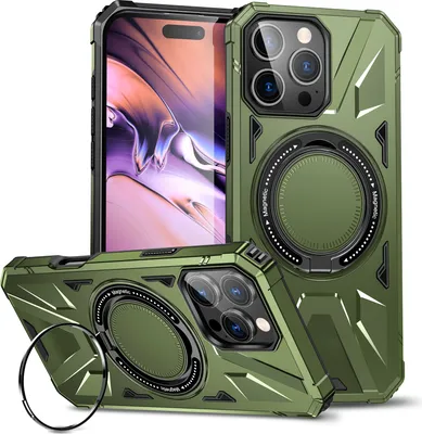 Produktbild von Hülle für iPhone 16 Pro Max Kompatibel mit MagSafe, Dual Layer Robuste Schutzhülle, Magnetischer Ringständer Dunkelgrün