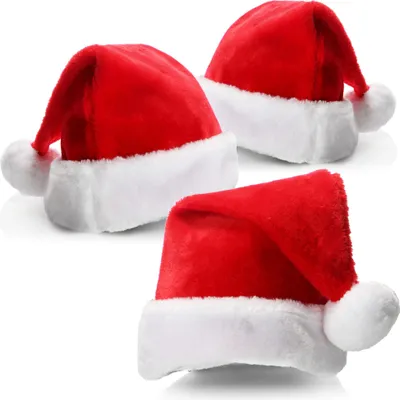 Produktbild von com-four® 3x Weihnachtsmütze mit Bommel - X-Mas Nikolausmütze - Plüschmütze für Nikolaus und Weihnachten - weiche Mütze aus Kunstfell für Weihnachtsmannverkleidung