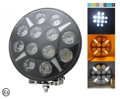 Immagine prodotto di Faro alogeno a LED bianco/arancione con luce di posizione, Ø 218 mm, 12 V/24 V, 12 LED, per fuoristrada, autocarri, trattori, escavatori