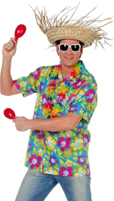 Produktbild von Kostüm Hawaii Hemd blau Blumen Größe: 48-50