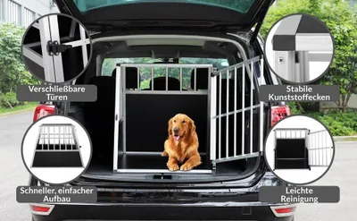 Produktbild von Hunde-Autobox, Aluminium, 90 x 66 x 72 cm, abschließbare Türen