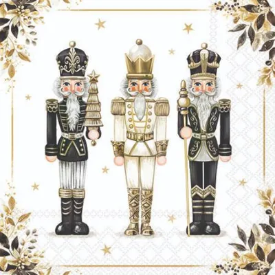 Produktbild von Weihnachten Servietten 25x25 cm 3-lagig 20 Stück Royal nutcrackersMix  Nussknacker schwarz-weiß-gold