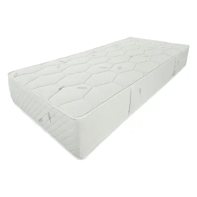A single mattress shown at an angle against a white background.