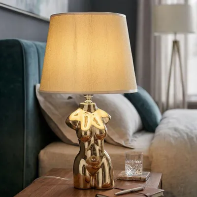 Produktbild von Goldene Keramik-Tischleuchte mit Lampenschirm Ø cm 25x39,5