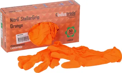 Immagine prodotto di Industrade® 1291L Industrade® unisex Einmalhandschuhe Nitril® StellarGrip Orange orange Größe L 50 St.