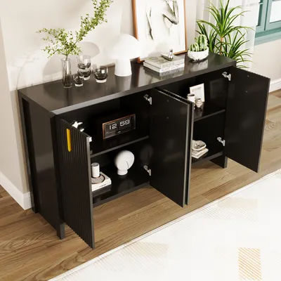 Produktbild von AIORBER Kommoden, mit goldenen Griffen, verstellbare Einlegeböden, Sideboard, viel Stauraum, für Wohnzimmer, Esszimmer, 140 x 80 x 38 cm, Weiß