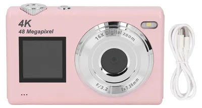 Zdjęcie produktu dla Aparat cyfrowy 4K, autofokus, 48 MP, nagrywanie filmów, 16-krotny zoom, stabilizacja obrazu, przenośny, kompaktowy, tryb „point-and-shoot”, filtr upiększający na dwóch ekranach dla studentów