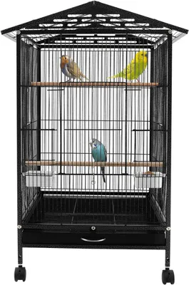 Productafbeelding van Grote vogelkooi, 46 x 46 x 86 cm, met 3 zitstokken, een voerbak en een waterbak, geschikt voor parketvloeren