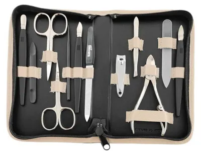 Produktbild von 12teiliges Solingen* Maniküre Set mit Leder-Etui Nagelpflege, Beige
