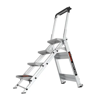 Produktbild von Little Giant Leitern, Sicherheitsschritt, 4-stufig, Modell 10410BAEN 150 kg, Aluminium Tritthocker mit Handlauf…