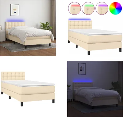 Produktbild von vidaXL Boxspringbett mit Matratze & LED Creme 90x190 cm Stoff - Boxspringbett - Boxspringbetten - Bett - Schlafzimmermöbel