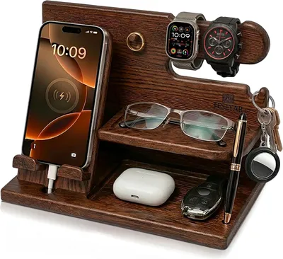 Image de Station d'accueil pour téléphone, organisateur à montres en bois, porte-clés, idéal pour la chambre
