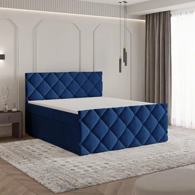 Produktbild von Masseno Boxspringbett ROVARI 180x200 cm Komplett-Set mit Bonell Matratze und Topper, Polsterbett mit Bettkästen -Blau, KRONOS 09