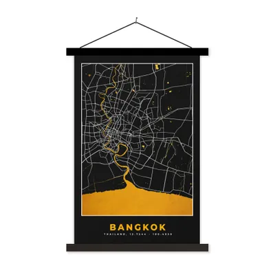Produktbild von MuchoWow® Textilposter Bangkok - Gold - Karte - Stadtplan 60x90 cm mit schwarzem Rahmen - Poster Wohnzimmer