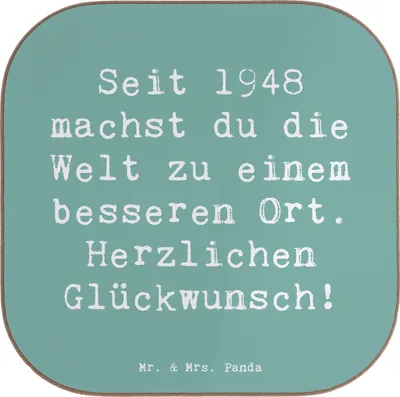 Produktbild von Mr. & Mrs. Panda Getränkeuntersetzer Spruch 1948 Geburtstag - Meeresbrise - Geschenk, gläseruntersetzer, Untersetzer Glas, Erinnerungen, Geboren am, Happy Birthday, Tasse