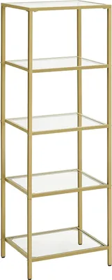 Produktbild von VASAGLE Regal, 5-stöckiges Stufenregal, schmales Glasregal für Schlafzimmer, Badezimmer, Home Office, gehärtetes Glas, Stahlrahmen, Farbe Gold