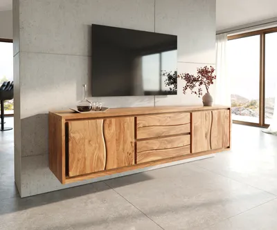 Produktbild von DELIFE Lowboard Live-Edge 200 cm Akazie Natur 4 Türen 2 Schübe schwebend