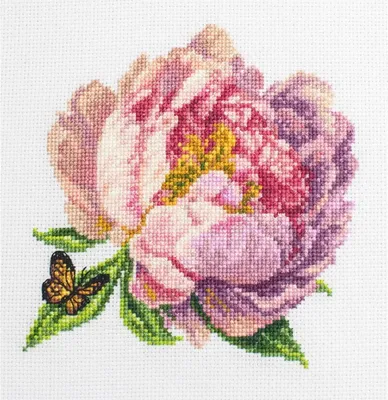 Produktbild von Luca-S Kreuzstich Stickpackung mit Stickrahmen "Rozella Pfingstrose", Zählmuster, 12x12cm