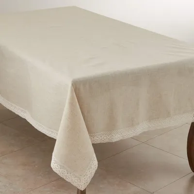 Tischdecke 70 x 120 Zoll, beige, Polyester-Leinen, rechteckig, knitterarm
