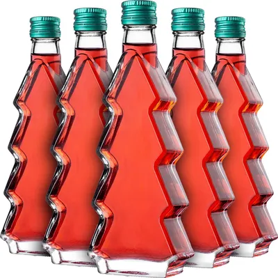 Image de KADAX Bouteilles en verre en forme de sapin, 200ml, 5 pièces, Bouteilles de Noël avec bouchon à vis, Bouteilles à liqueur pour Noël, Bouteilles à liqueur vides à remplir (Vert)