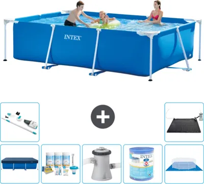 Obrázek produktu pro Bazén Intex s obdélníkovým rámem - 300 x 200 x 75 cm - modrý - včetně krytu - balíček pro údržbu - filtrační čerpadlo pro bazén - filtr - zemní kryt - vysavač