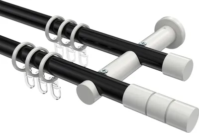 Produktbild von Interdeco Gardinenstange / Vorhangstange Schwarz / Weiß, Typ Platon Elanto (Rillenzylinder), 20 mm Ø 2-läufig, 200 cm