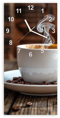 Produktbild von Wanduhr aus Glas mit Motiv Kaffeegenuss- 30 x 60 cm - inkl. Aufhängesystem
