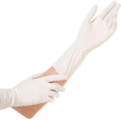 Produktbild von Nitril-Handschuh Safe Long puderfrei L 30cm weiß VE=100 Stück