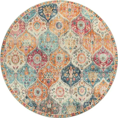 Produktbild von Runder Teppich – Vintage Boho Teppich für Wohnzimmer, 80 cm – Flauschig & Stilvoll