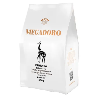 Produktbild von Megadoro Ethiopia Sidamo Espresso Kaffeebohnen 100% Arabica 500g