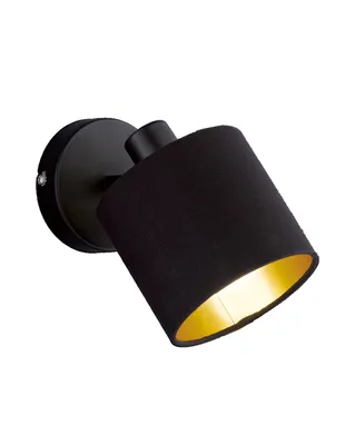 Image de Spot mural avec abat-jour en tissu noir/or Applique orientable Ø12cm