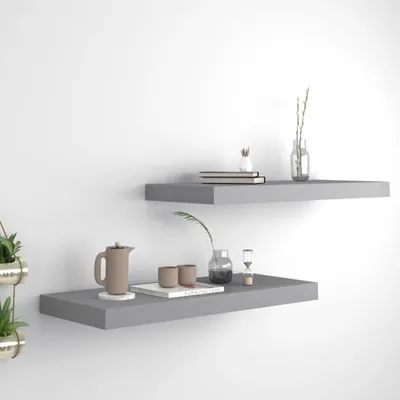Image de Maison Exclusive - Étagères murales suspendues, lot de 2, gris, 60 x 23,5 x 3,8 cm, MDF